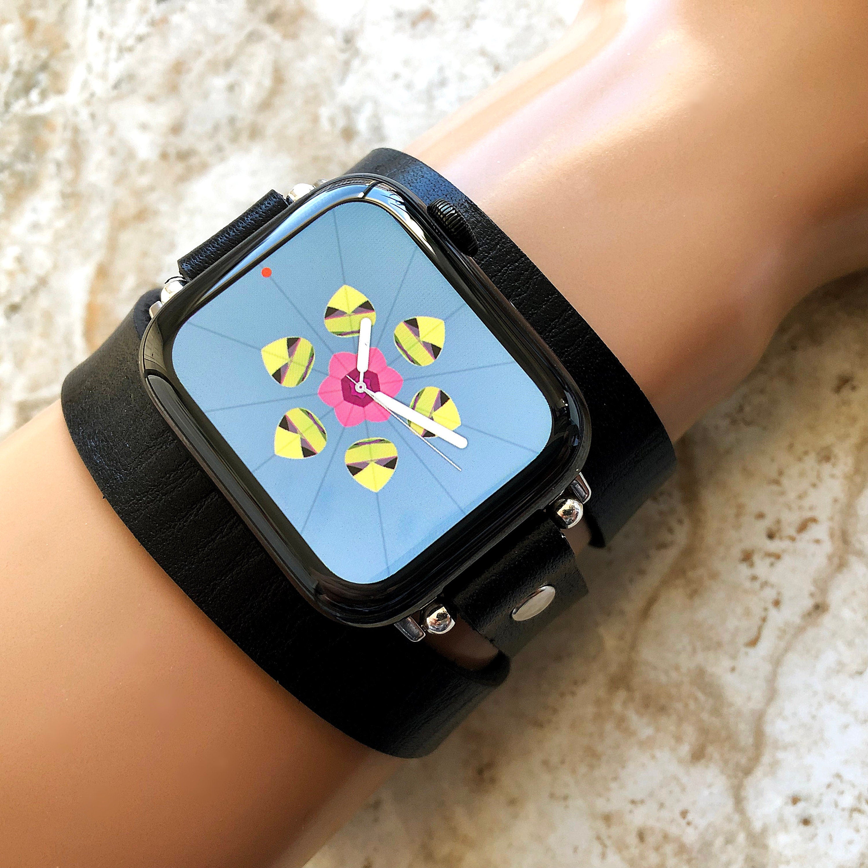 Apple Black Color Triple Wrap Around Wrist Leather Band for iWatch All Series Edition 38mm 40mm 41mm 42mm 44mm 45mm 49mm Case Bracelet Strap